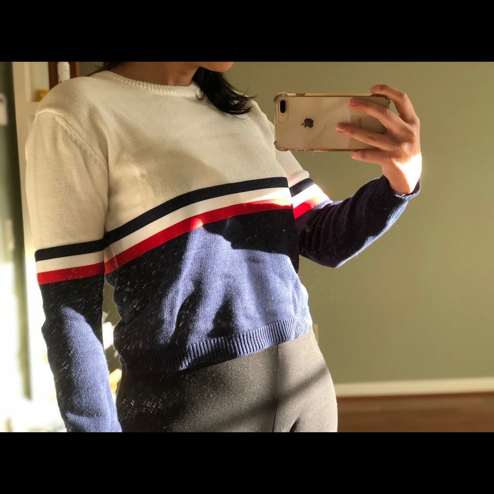 RED WHITE BLUE CROPPED SWEATER